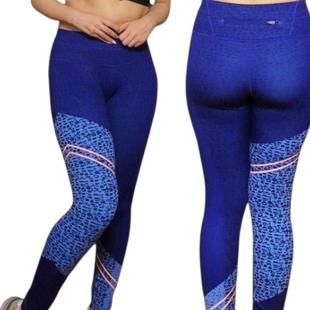 Athleta Leggings Navy Women Size S Mid Rise Asym Camo Sonar 7/8